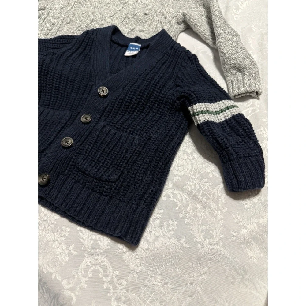 Lot of 2 Boys Knit‎ Sweaters 6-12 Month Baby + 2T Toddler Old Navy Gray Blue